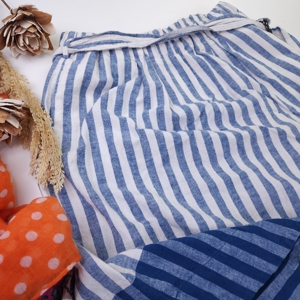 Loft Blue White Stripe Linen Cotton Belted Striped Belted Skirt Sz 2 - Picture 6 of 11
